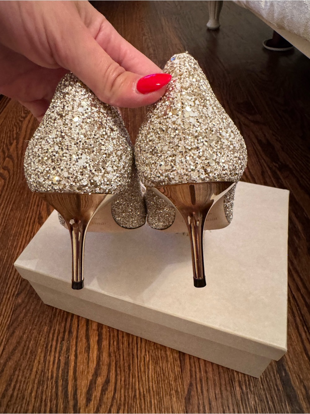 Jimmy Choo Gold Glitter Pointed Pumps - Picture 2 of 10